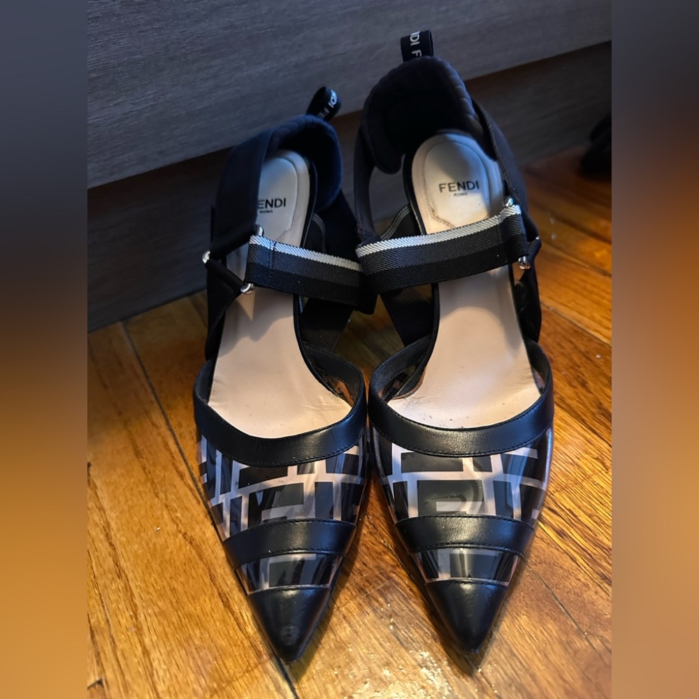 Fendi black PVC monogram / colibri slingback